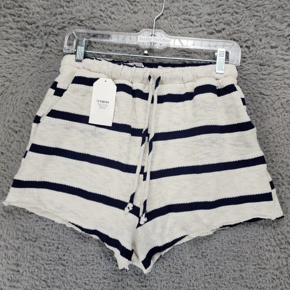 Sadie & Sage Shorts Womens Medium White Blue Striped Drawstring *NWT*